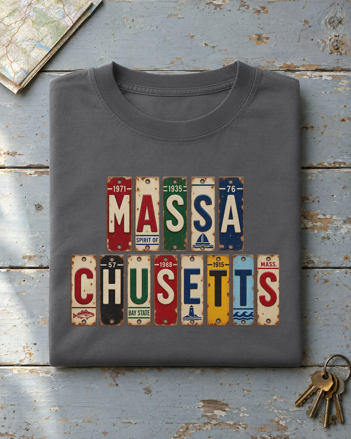 Massachusetts vintage license plate t-shirt in Pepper