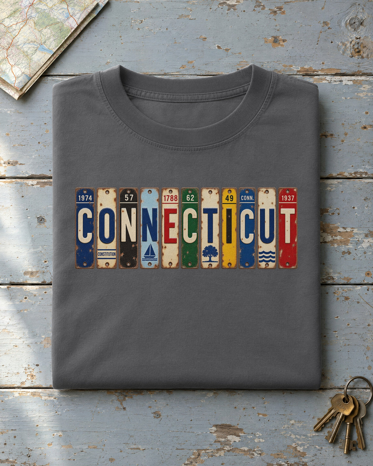 Connecticut vintage license plate t-shirt in Pepper