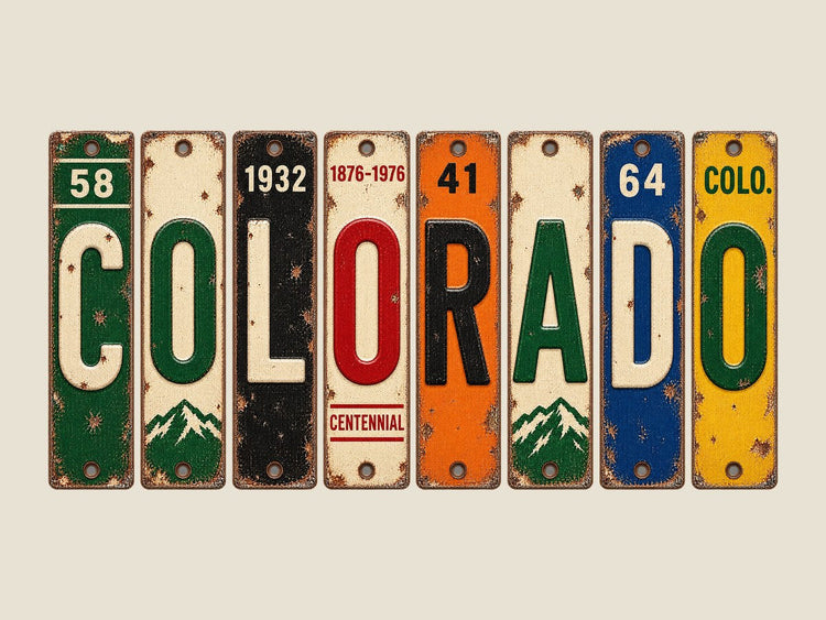 Colorado spelled out in vintage license plates