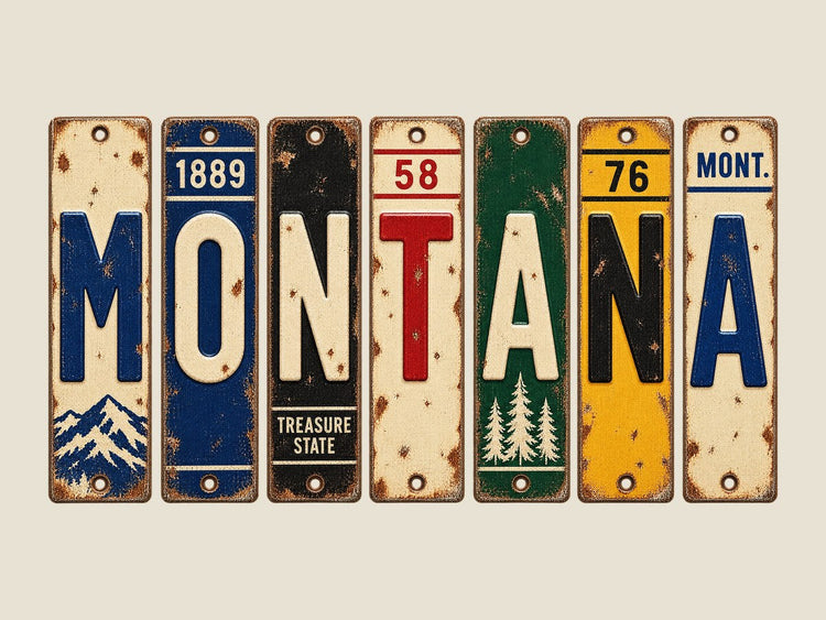 Montana spelled out in vintage license plates
