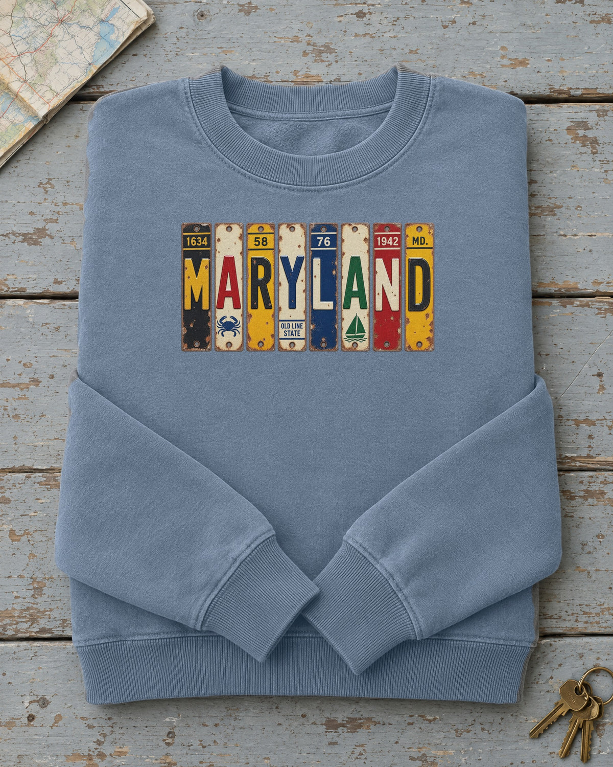 Maryland vintage license plate sweatshirt in Blue Jean