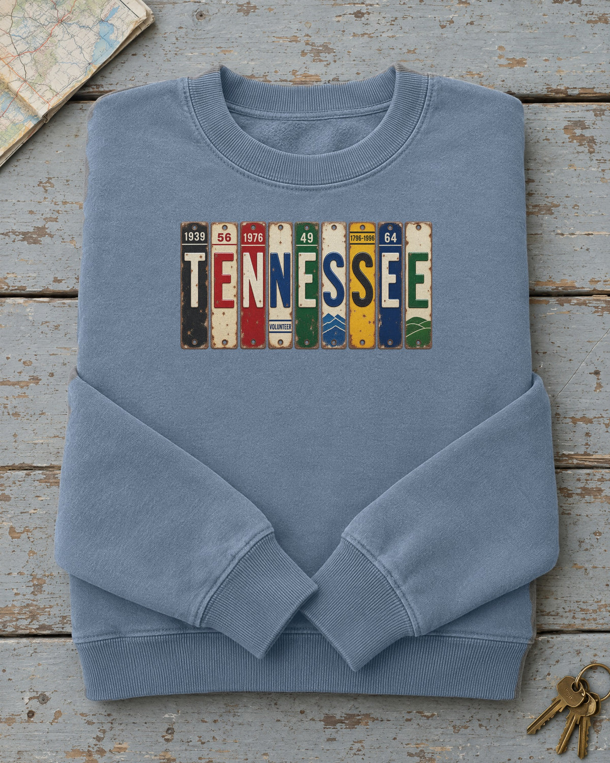 Tennessee vintage license plate sweatshirt in Blue Jean