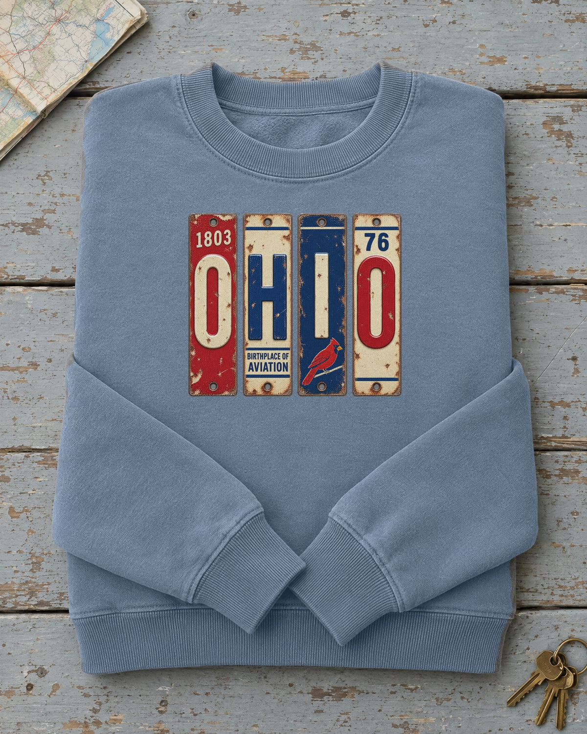 Ohio vintage license plate sweatshirt in Blue Jean