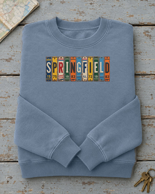 Springfield, Illinois vintage license plate sweatshirt in Blue Jean