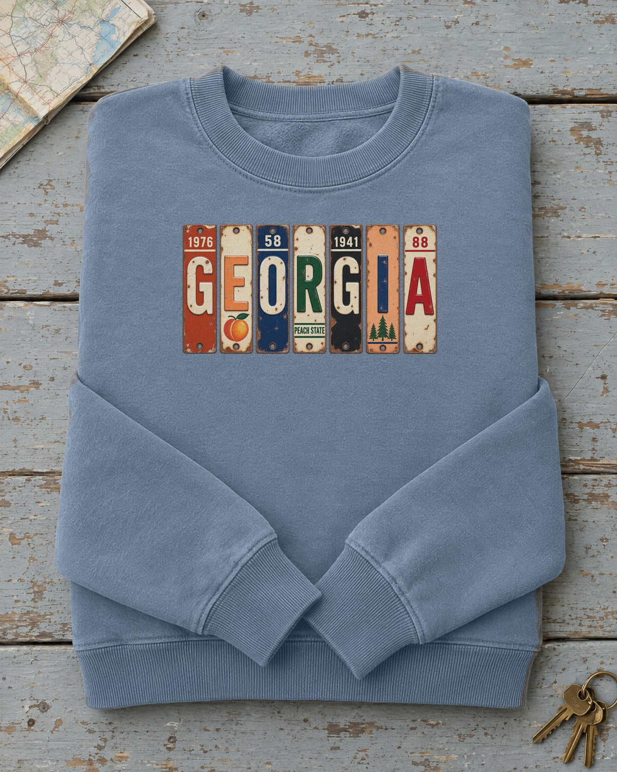 Georgia vintage license plate sweatshirt in Blue Jean