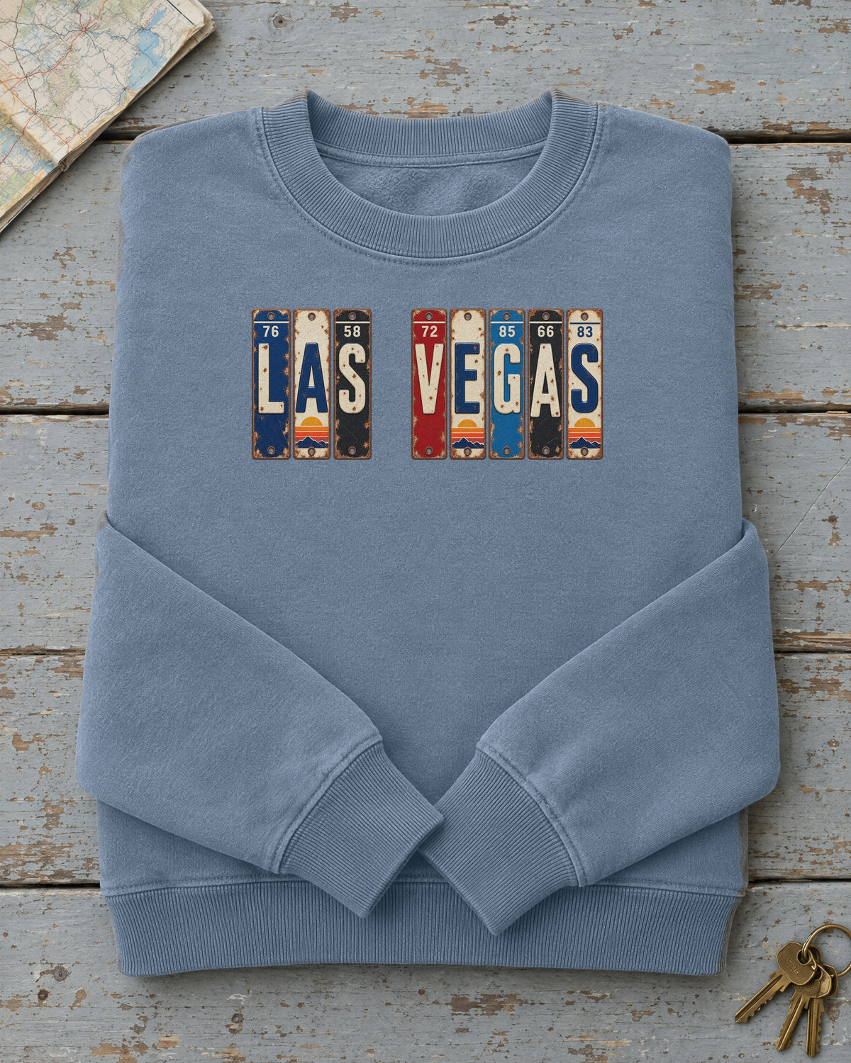 Las Vegas, Nevada vintage license plate sweatshirt in Blue Jean