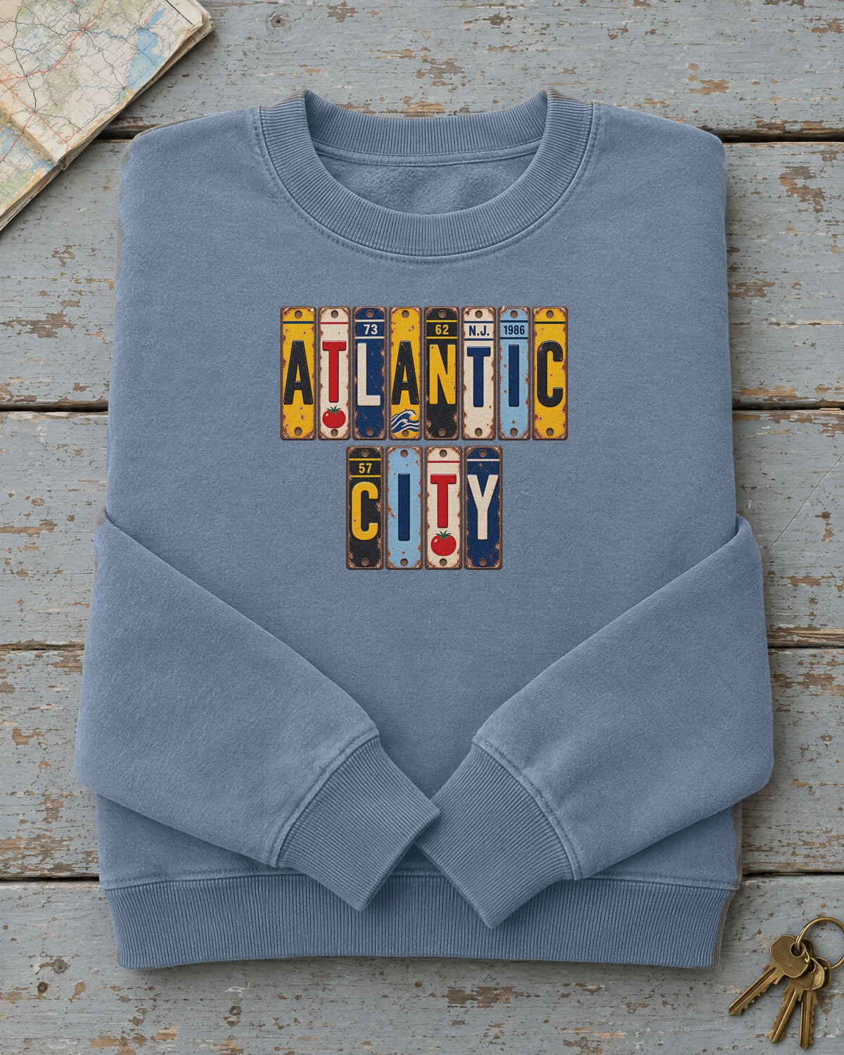 Atlantic City, New Jersey vintage license plate sweatshirt in Blue Jean