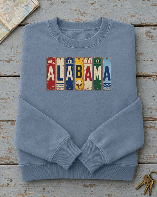 Alabama vintage license plate sweatshirt in Blue Jean