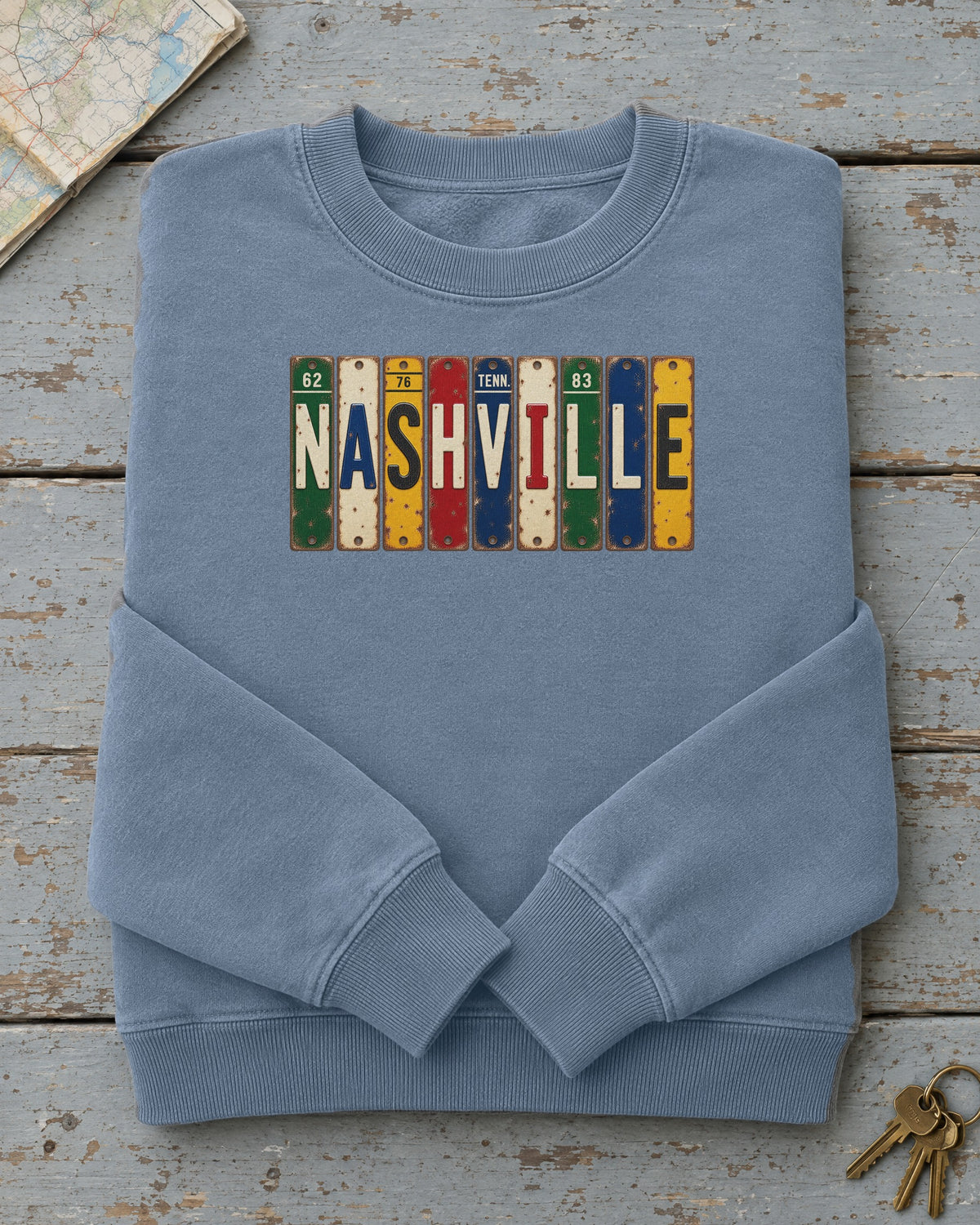 Nashville, Tennessee vintage license plate sweatshirt in Blue Jean