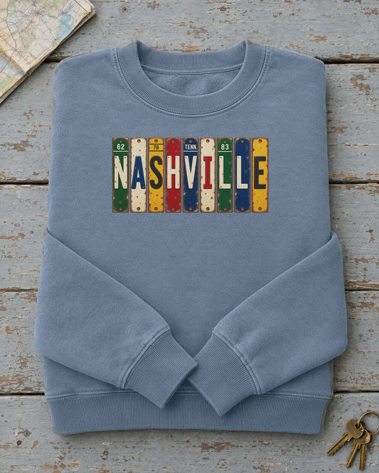 Nashville, Tennessee vintage license plate sweatshirt in Blue Jean