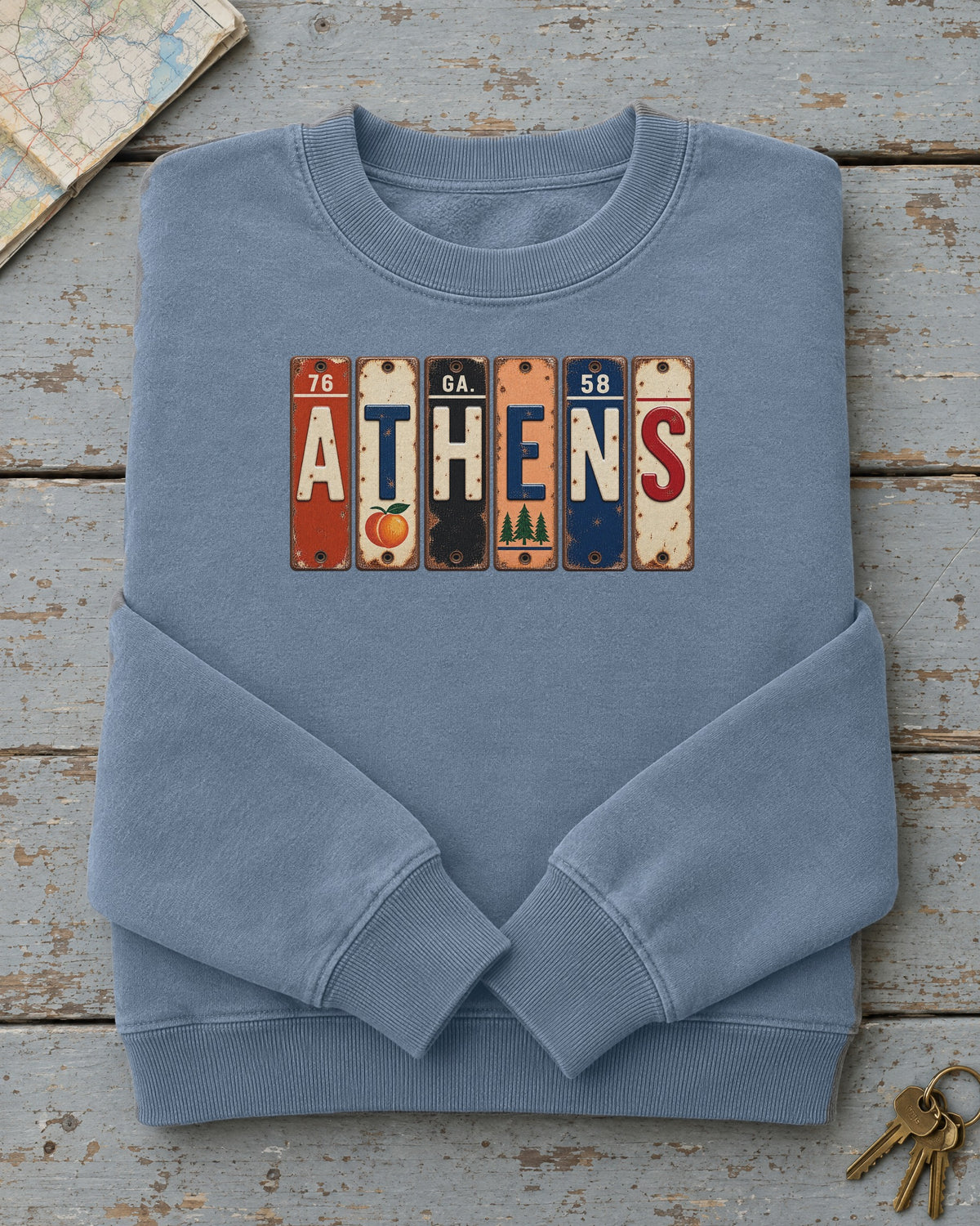 Athens, Georgia vintage license plate sweatshirt in Blue Jean
