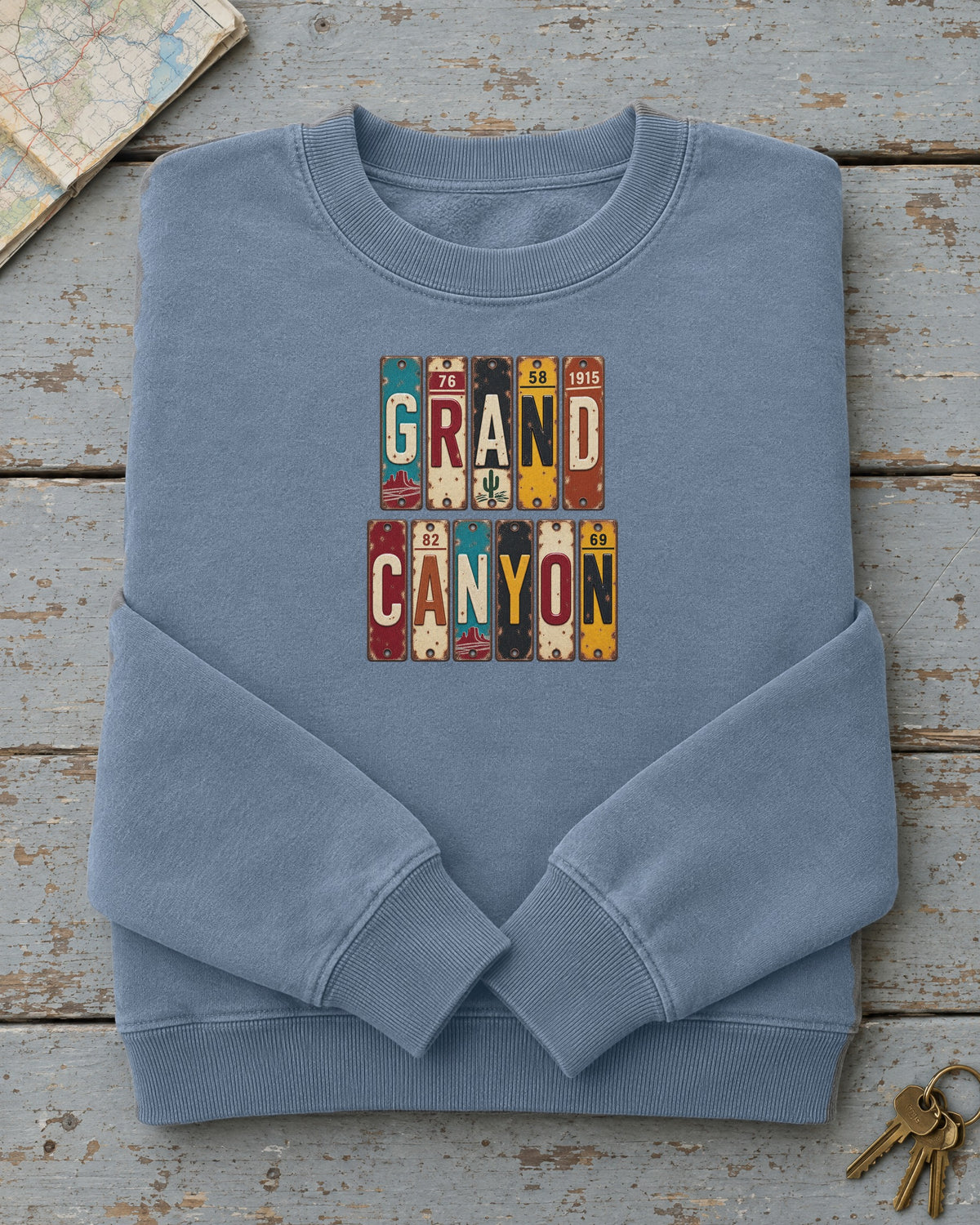 Grand Canyon, Arizona vintage license plate sweatshirt in Blue Jean