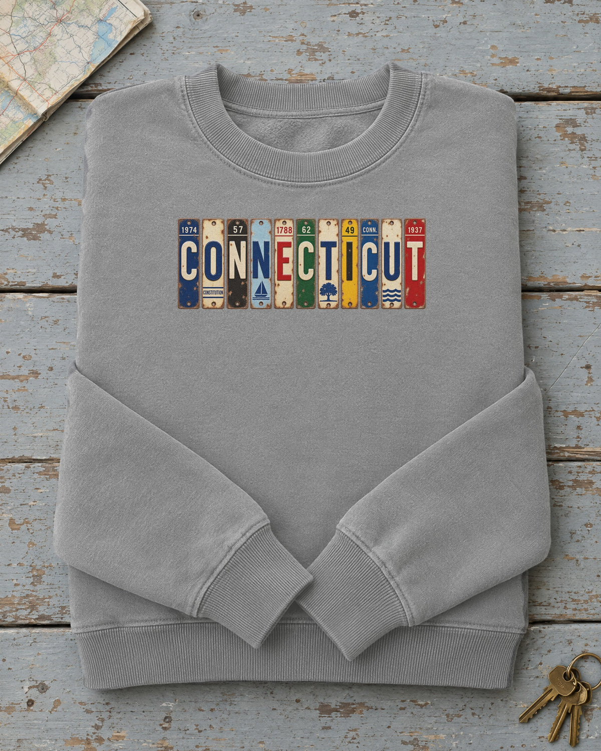 Connecticut vintage license plate sweatshirt in Grey
