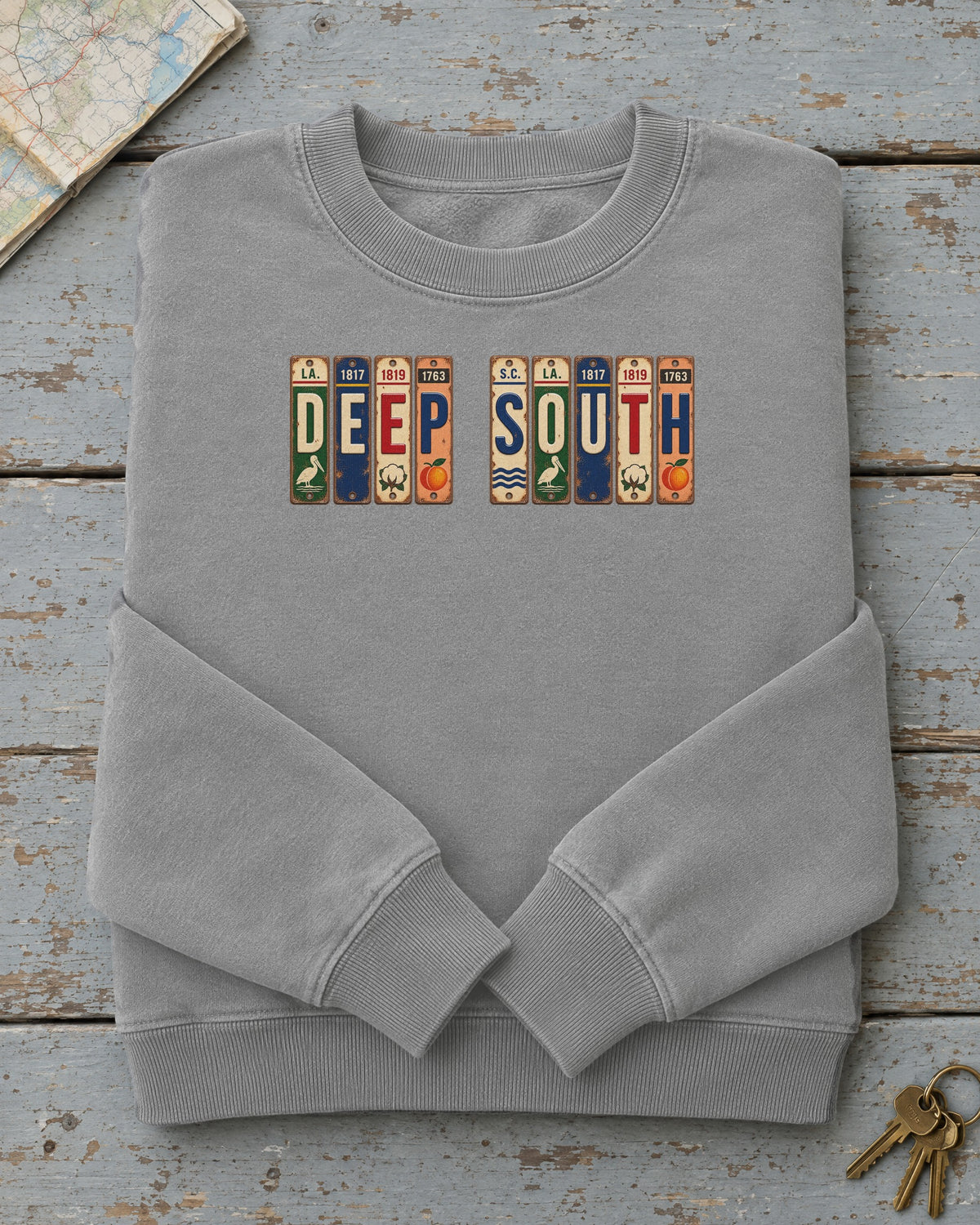 Deep South vintage license plate sweatshirt in Grey