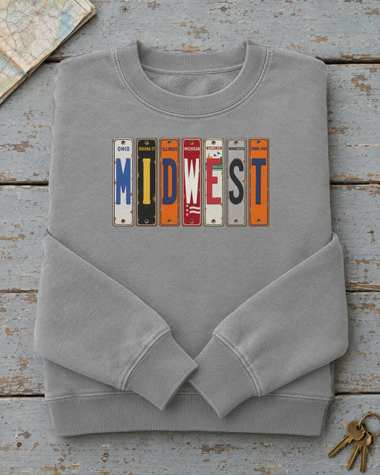 Midwest vintage license plate sweatshirt in Grey