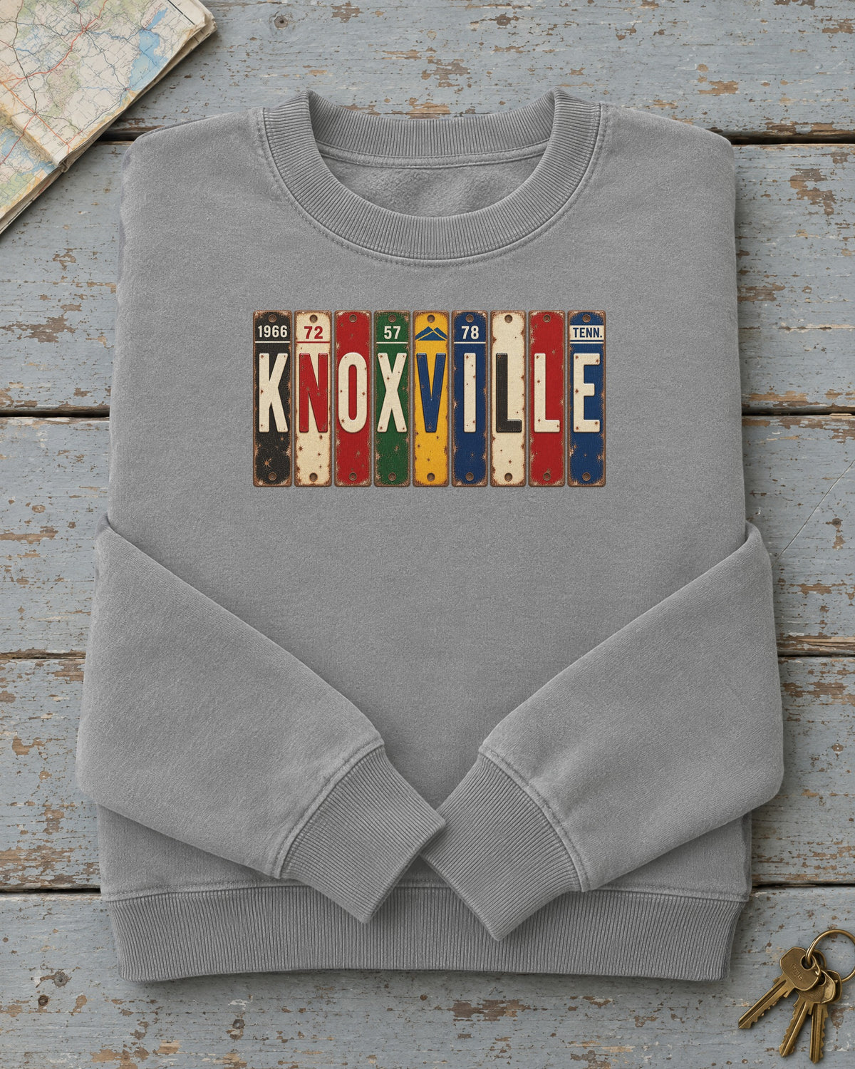 Knoxville, Tennessee vintage license plate sweatshirt in Grey