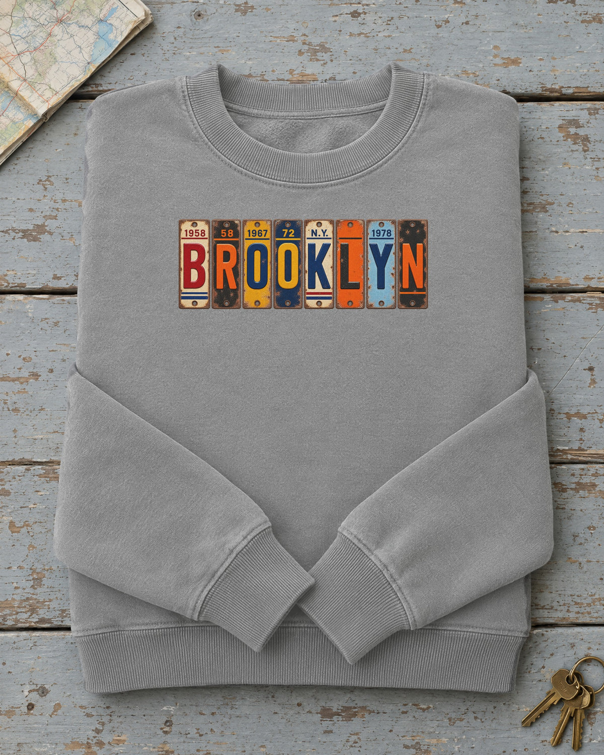 Brooklyn, New York vintage license plate sweatshirt in Grey