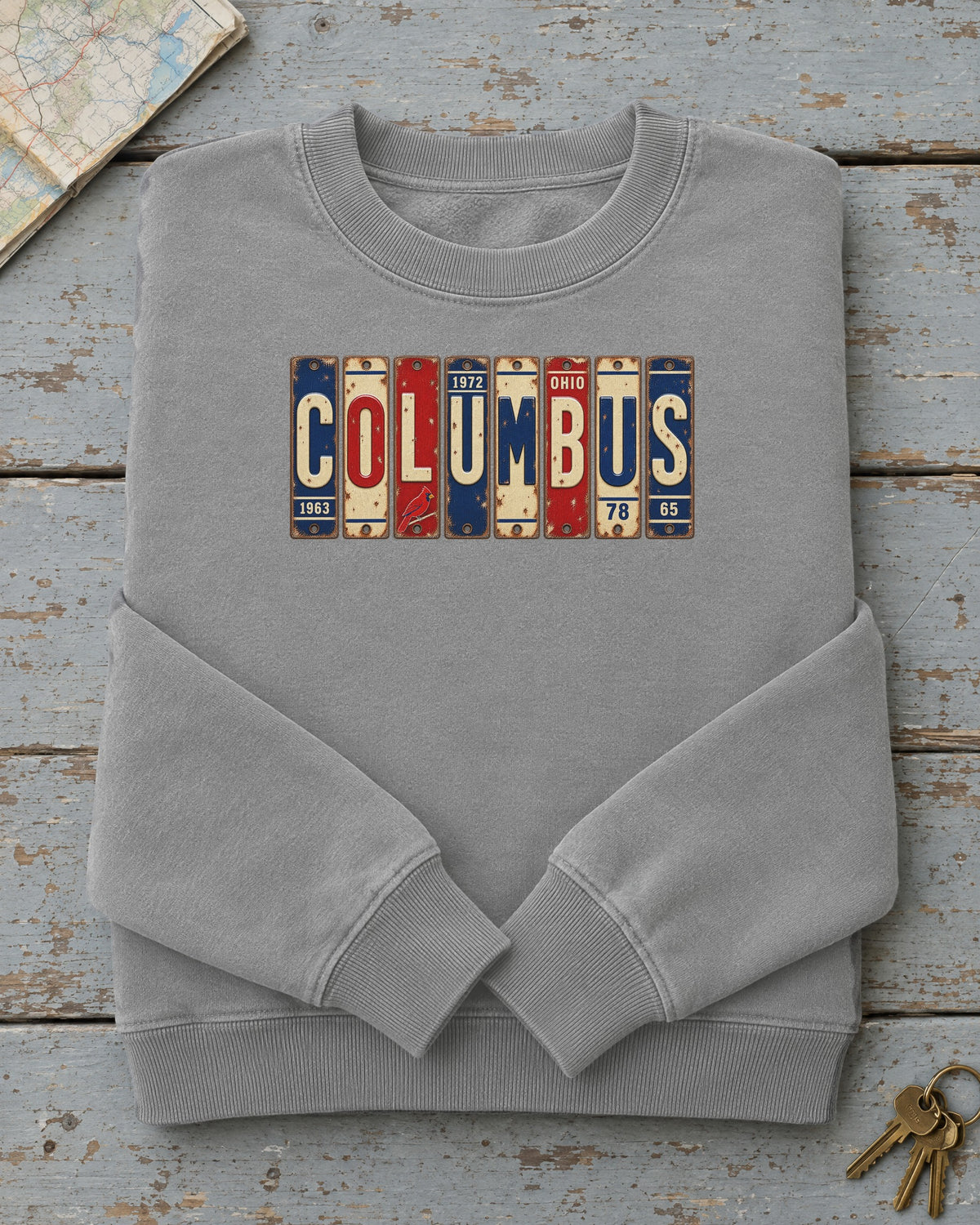 Columbus, Ohio vintage license plate sweatshirt in Grey