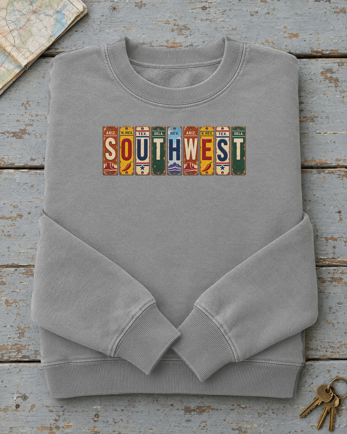 Southwest vintage license plate sweatshirt in Grey