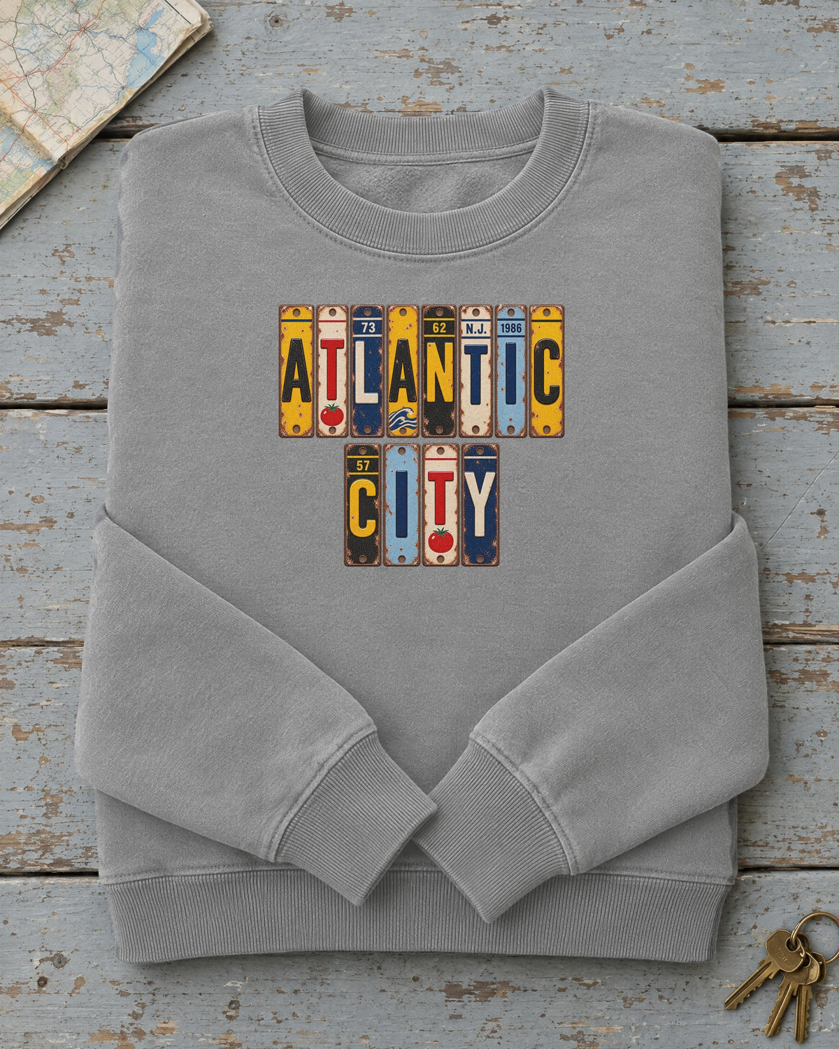 Atlantic City, New Jersey vintage license plate sweatshirt in Grey
