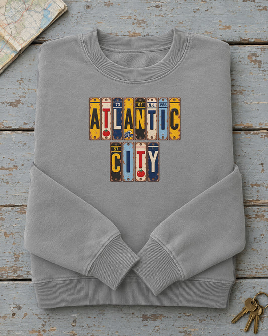 Atlantic City, New Jersey vintage license plate sweatshirt in Grey