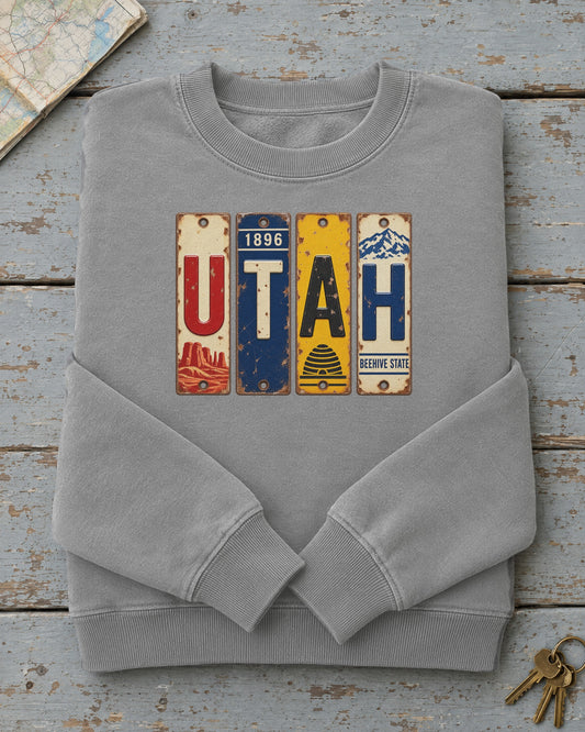 Utah vintage license plate sweatshirt in Grey