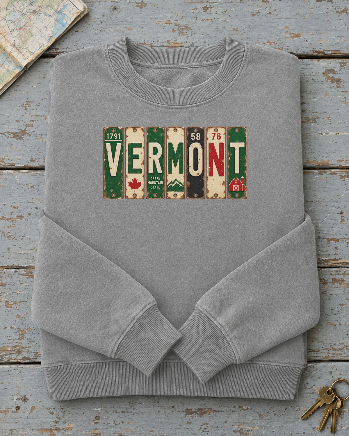 Vermont vintage license plate sweatshirt in Grey