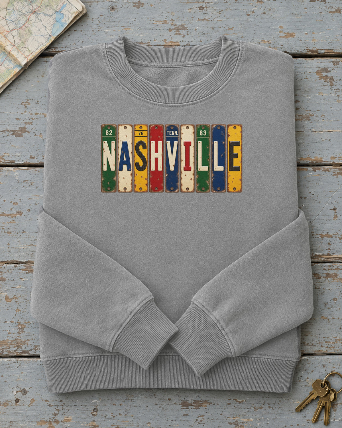 Nashville, Tennessee vintage license plate sweatshirt in Grey
