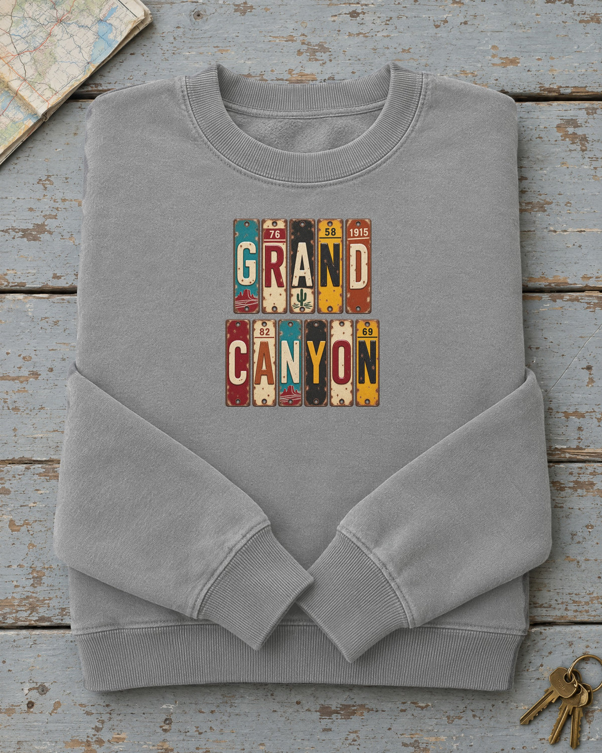 Grand Canyon, Arizona vintage license plate sweatshirt in Grey
