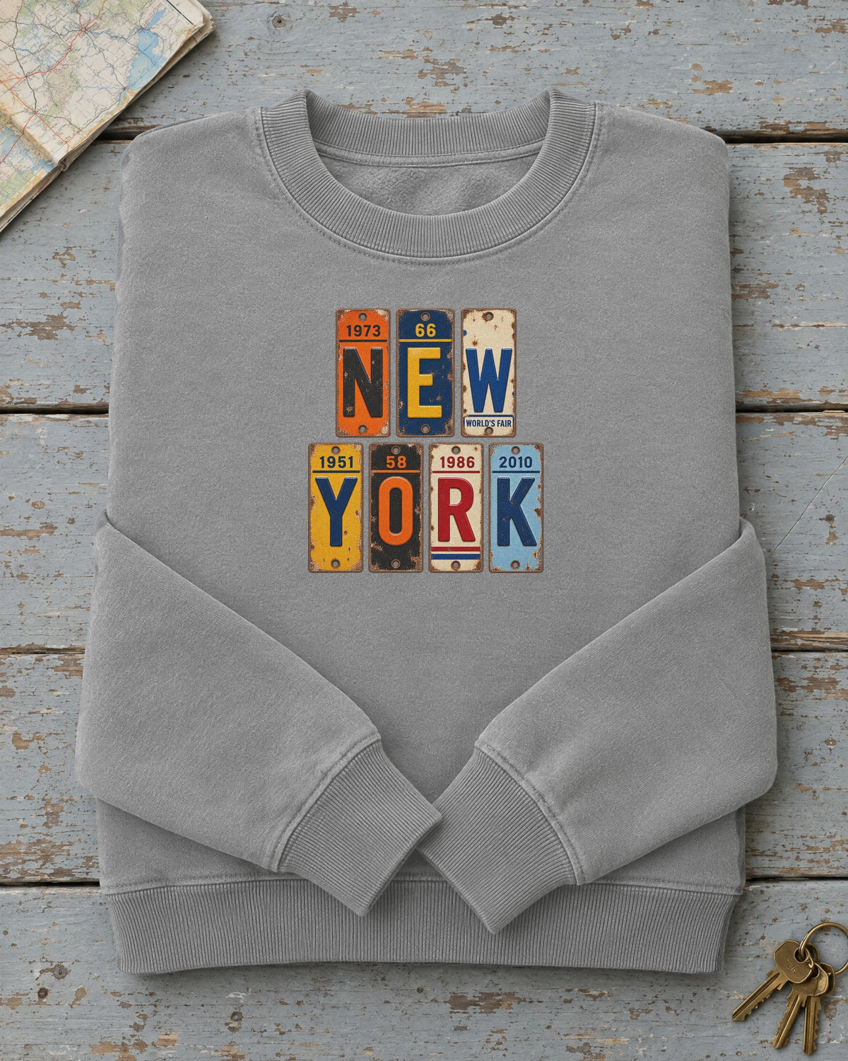 New York vintage license plate sweatshirt in Grey