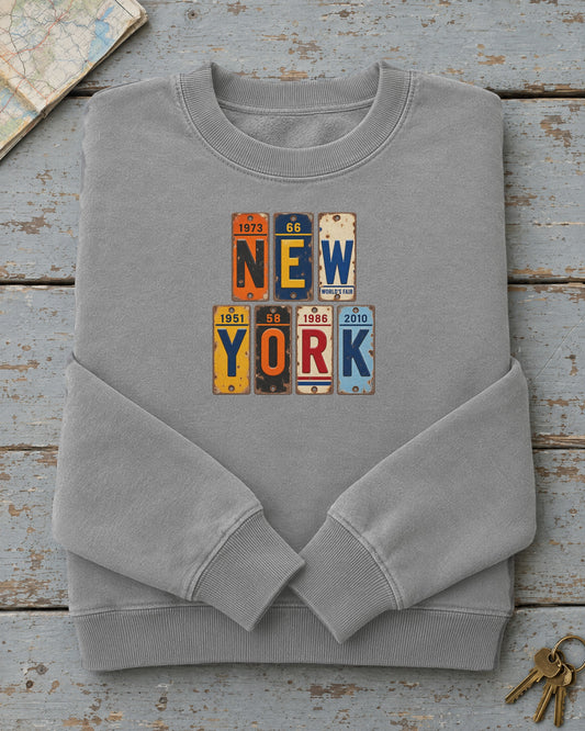 New York vintage license plate sweatshirt in Grey