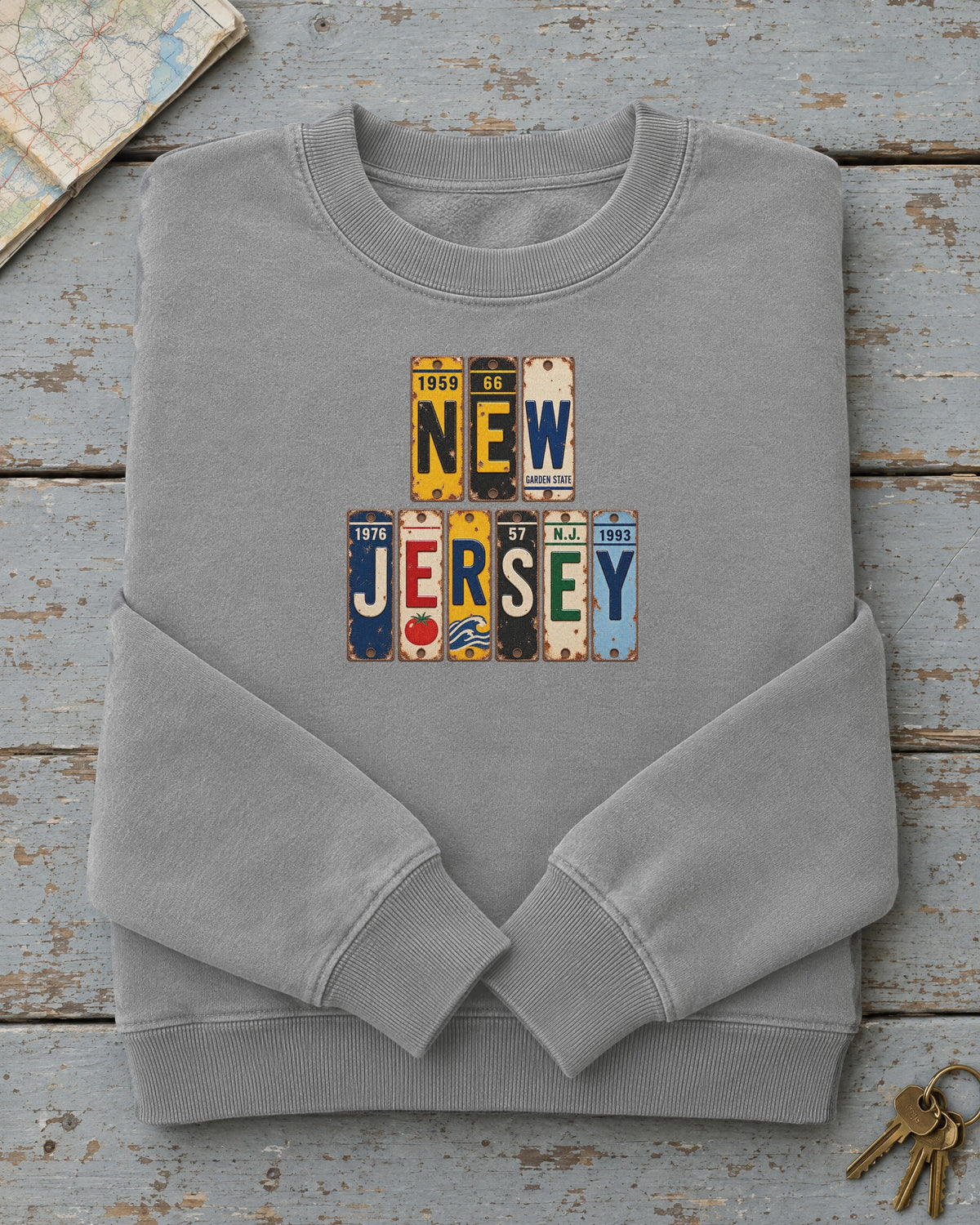 New Jersey vintage license plate sweatshirt in Grey