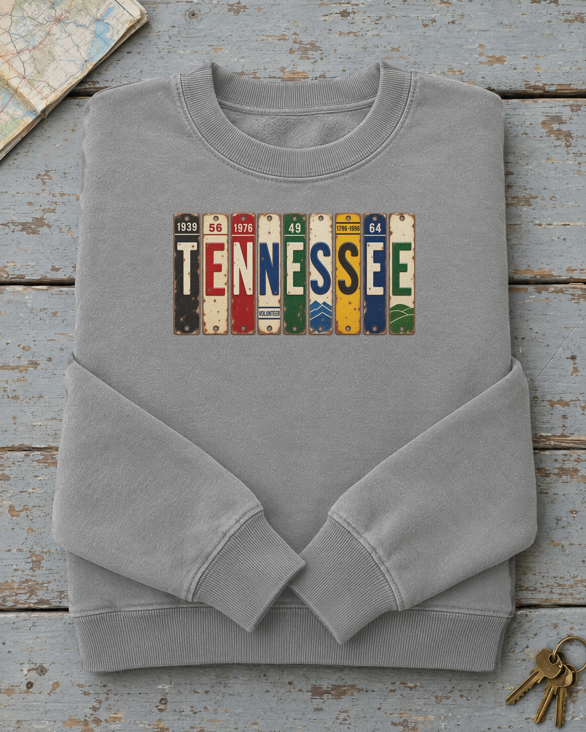 Tennessee vintage license plate sweatshirt in Grey
