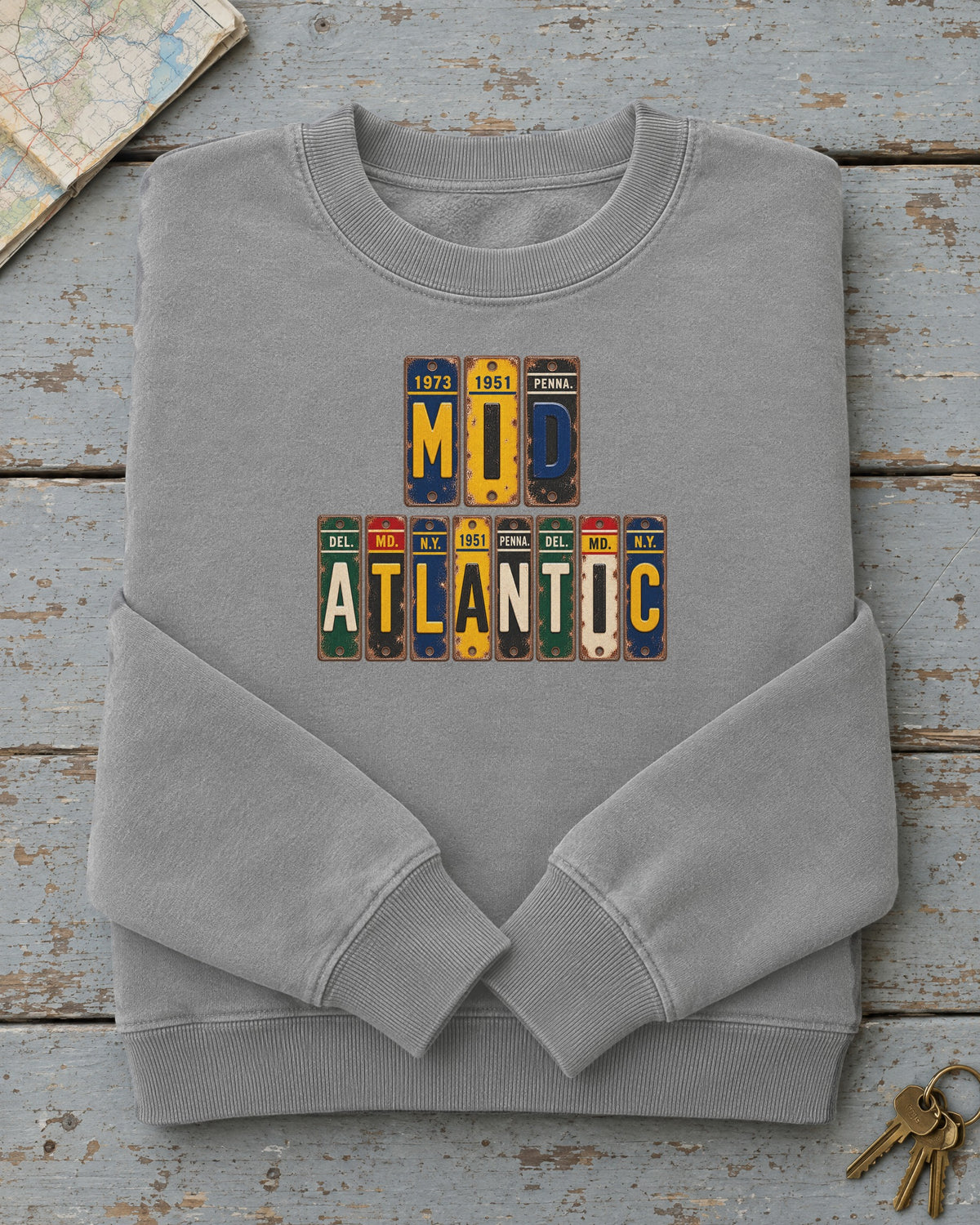 Mid-Atlantic vintage license plate sweatshirt in Grey