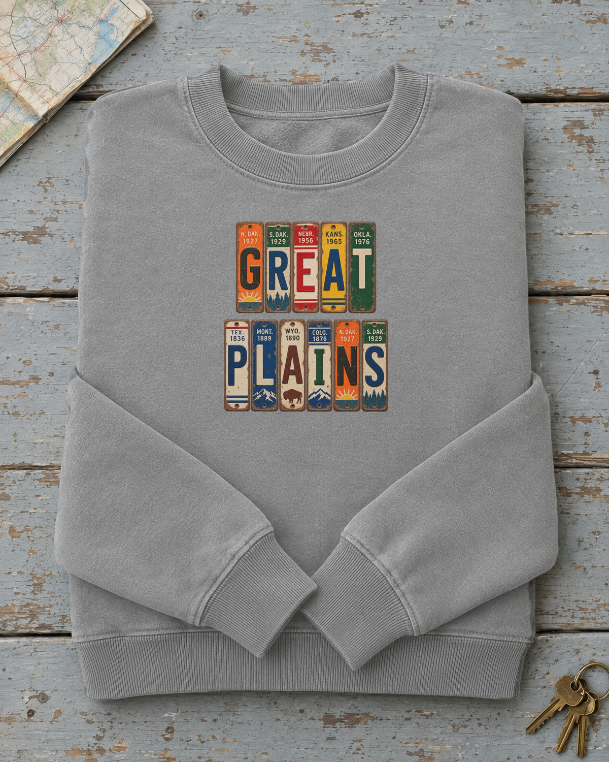 Great Plains vintage license plate sweatshirt in Grey
