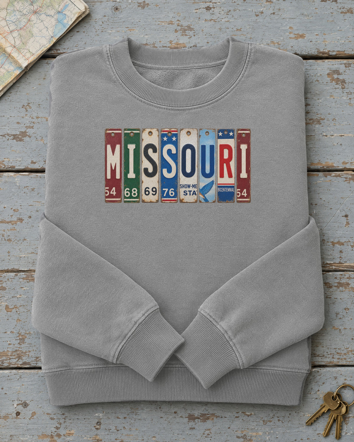 Missouri vintage license plate sweatshirt in Grey