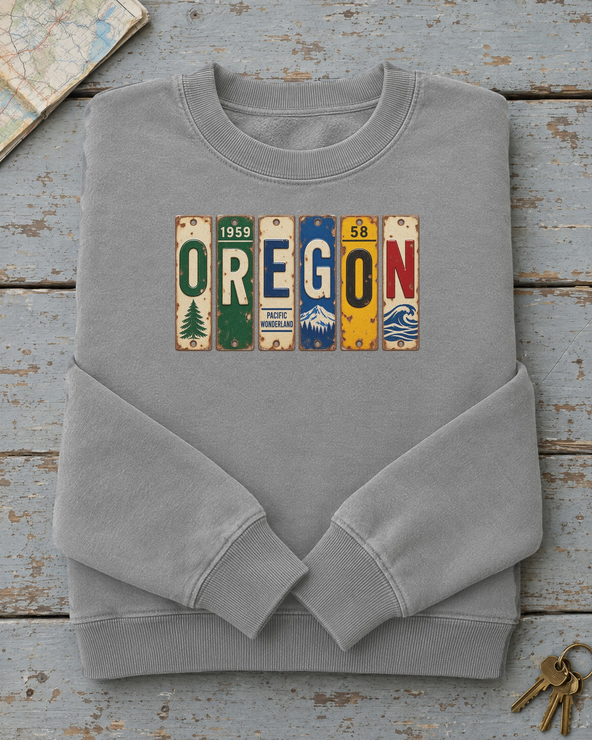 Oregon vintage license plate sweatshirt in Grey