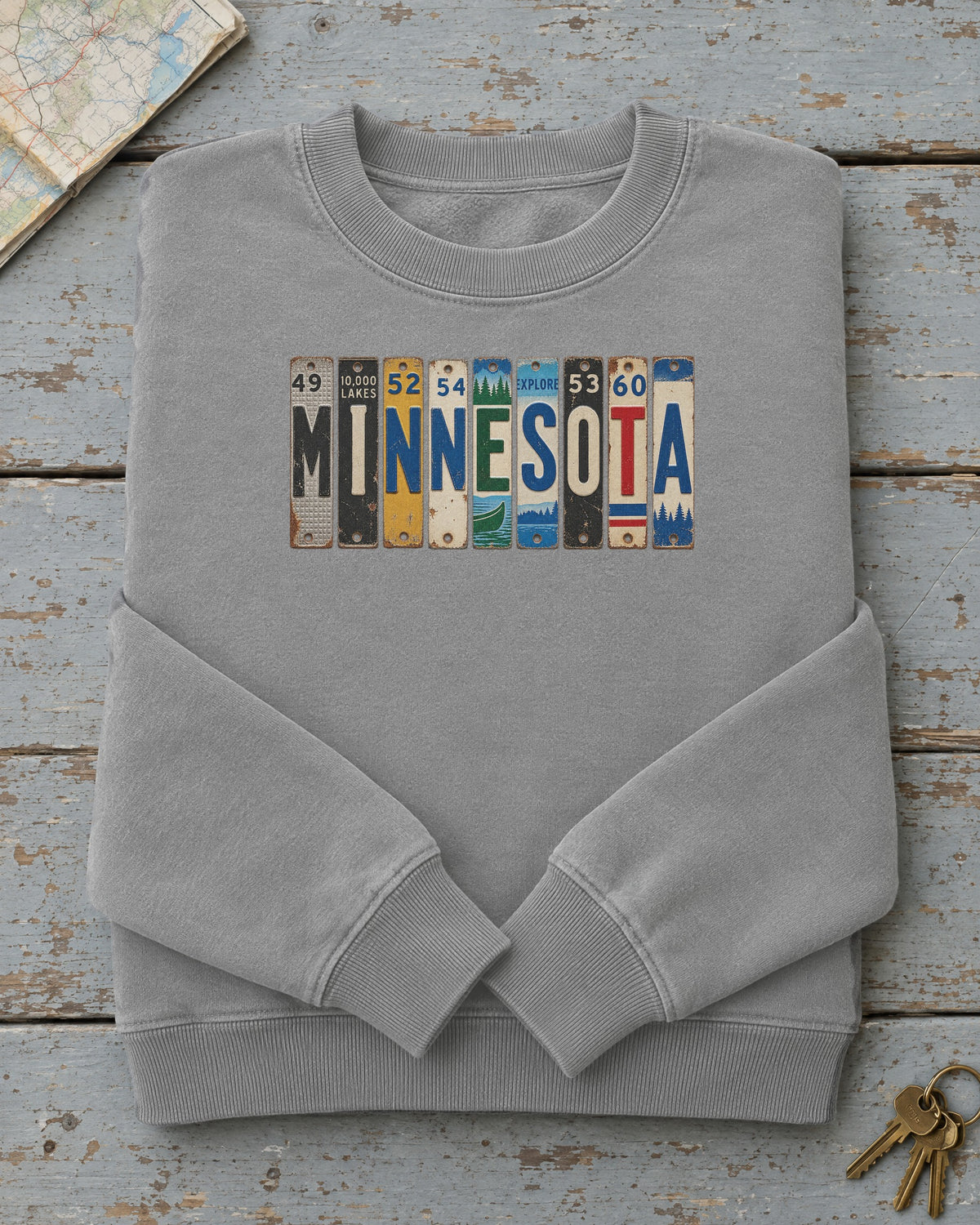 Minnesota vintage license plate sweatshirt in Grey