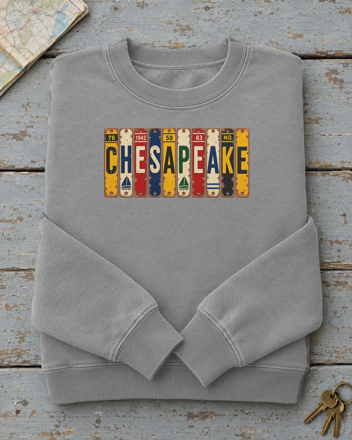 Chesapeake, Maryland vintage license plate sweatshirt in Grey