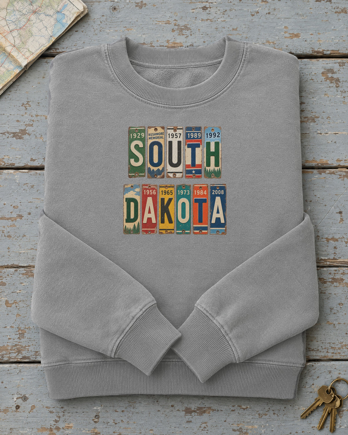 South Dakota vintage license plate sweatshirt in Grey