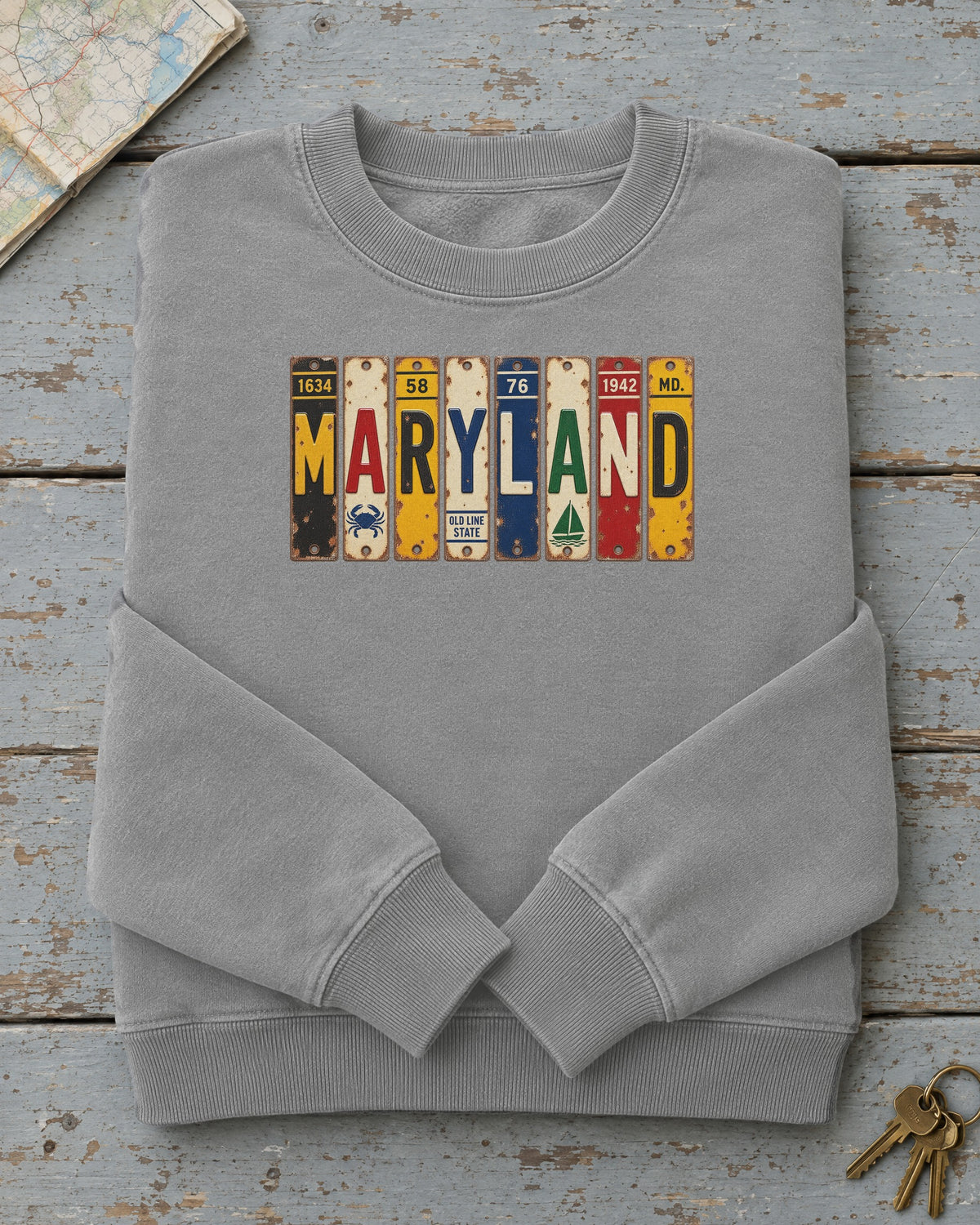 Maryland vintage license plate sweatshirt in Grey