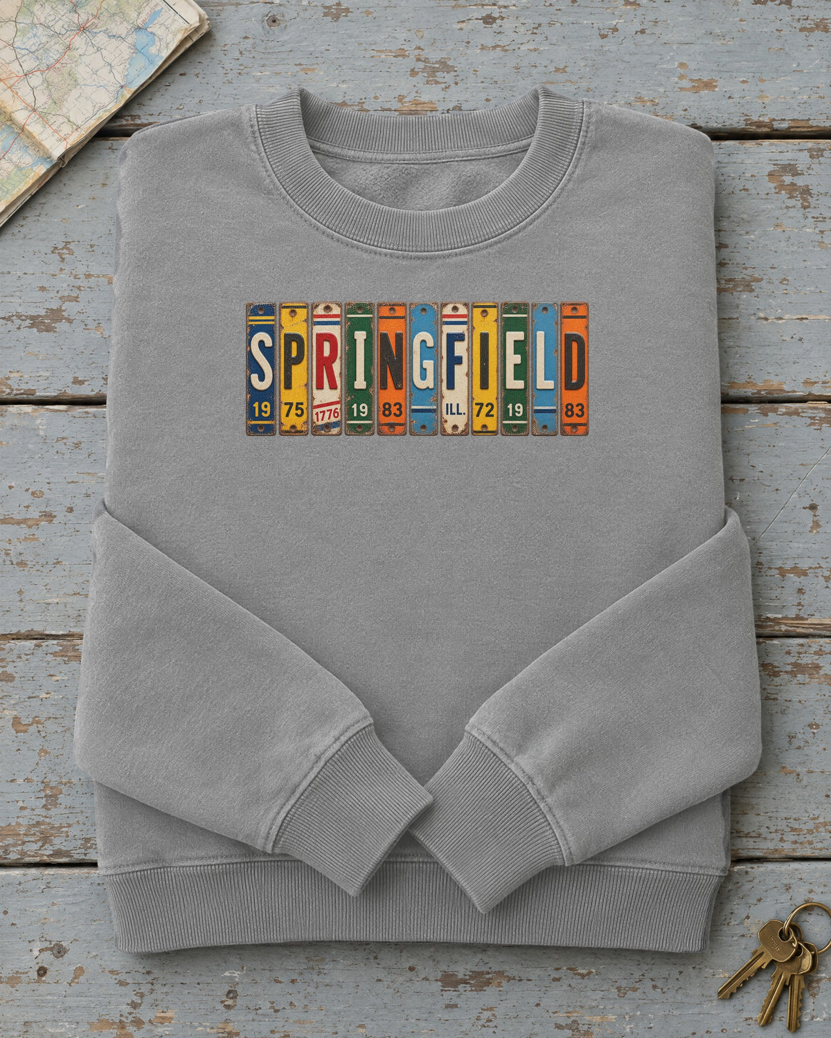 Springfield, Illinois vintage license plate sweatshirt in Grey
