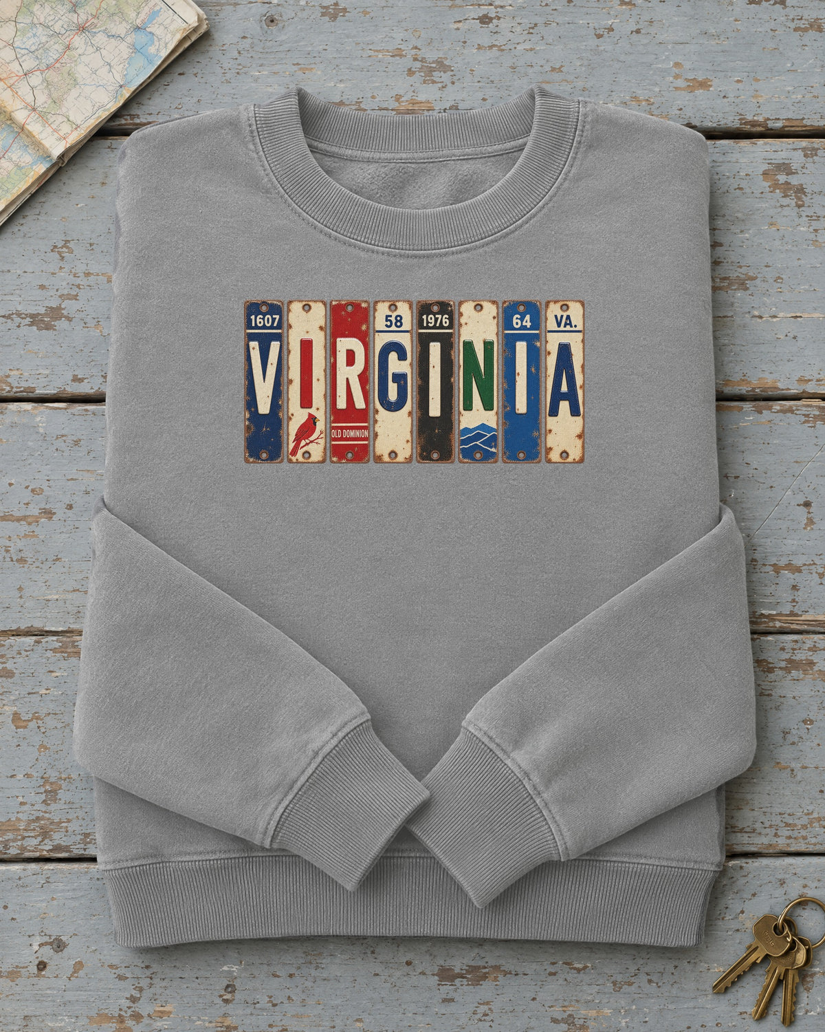 Virginia vintage license plate sweatshirt in Grey