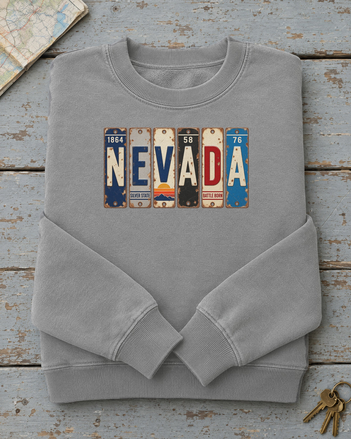 Nevada vintage license plate sweatshirt in Grey