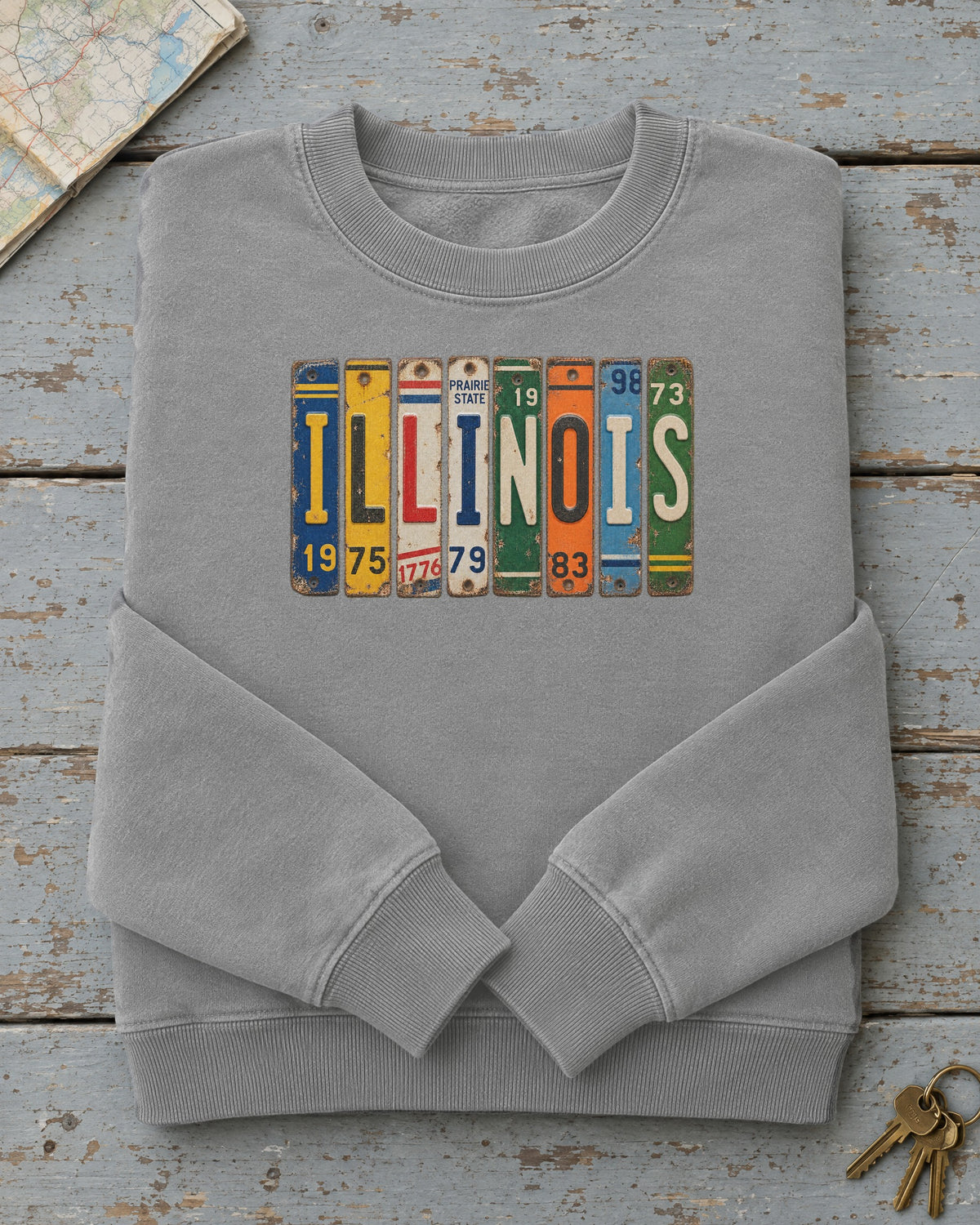 Illinois vintage license plate sweatshirt in Grey