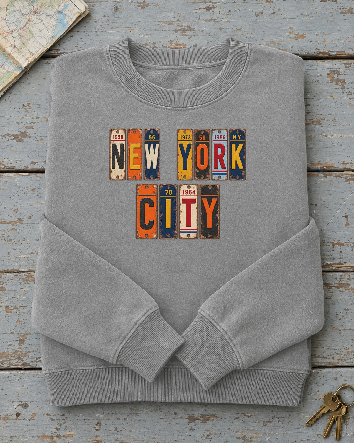 New York City, New York vintage license plate sweatshirt in Grey