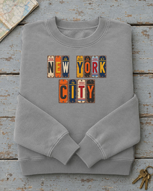 New York City, New York vintage license plate sweatshirt in Grey