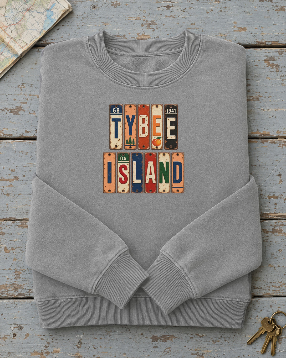 Tybee Island, Georgia vintage license plate sweatshirt in Grey