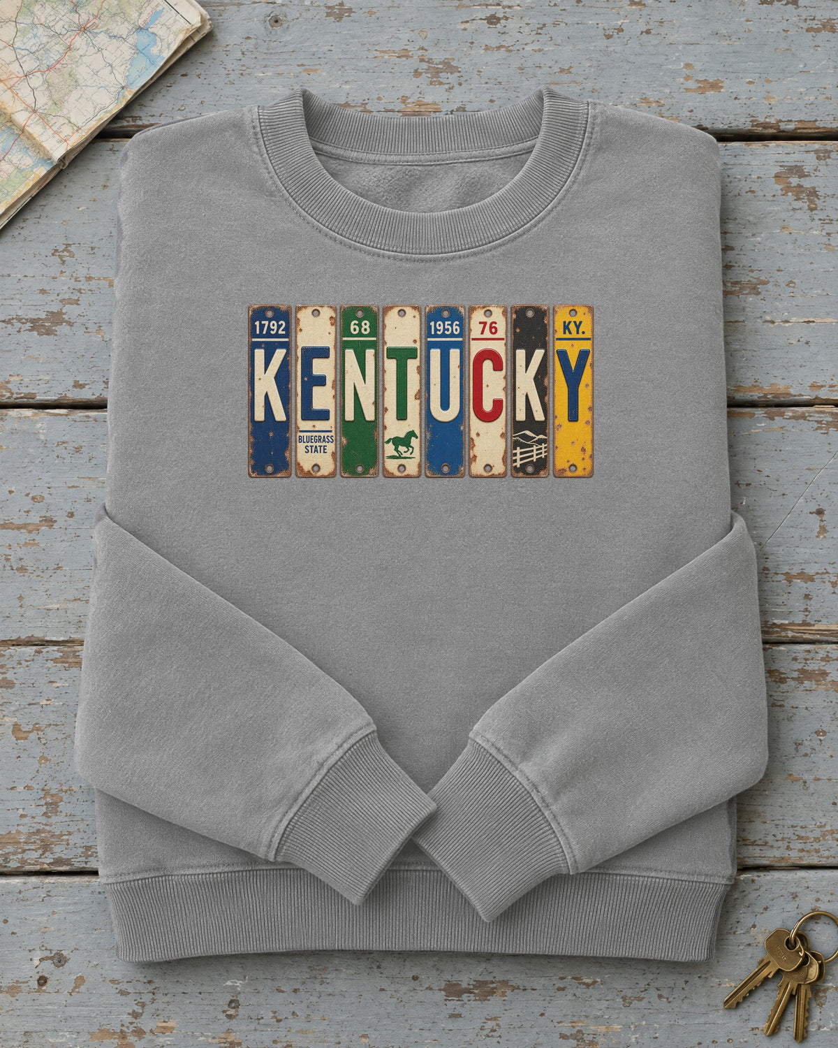 Kentucky vintage license plate sweatshirt in Grey
