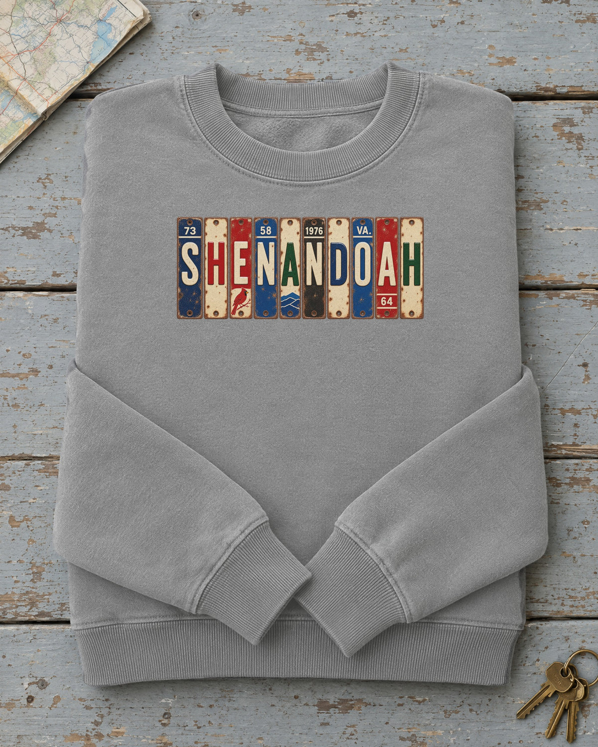 Shenandoah, Virginia vintage license plate sweatshirt in Grey